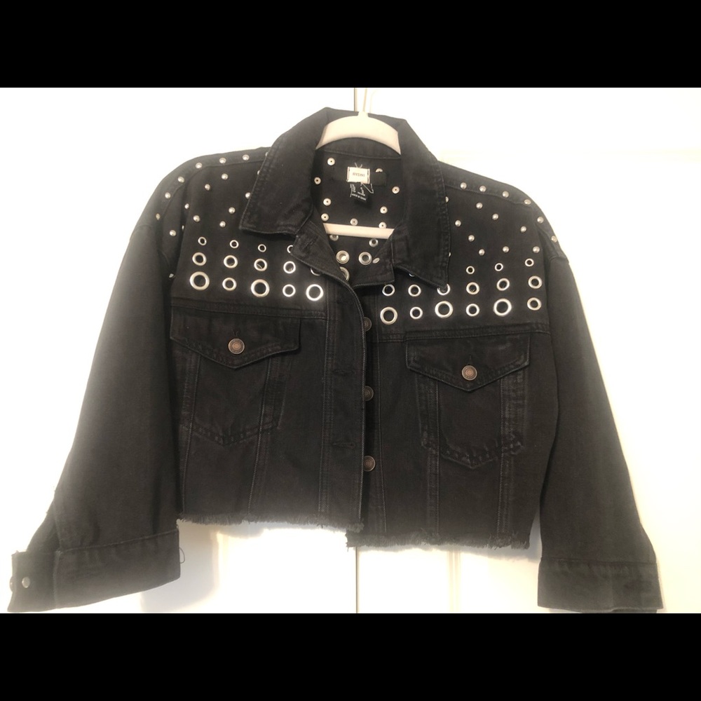 Black Denim jacket with stud and grommet details